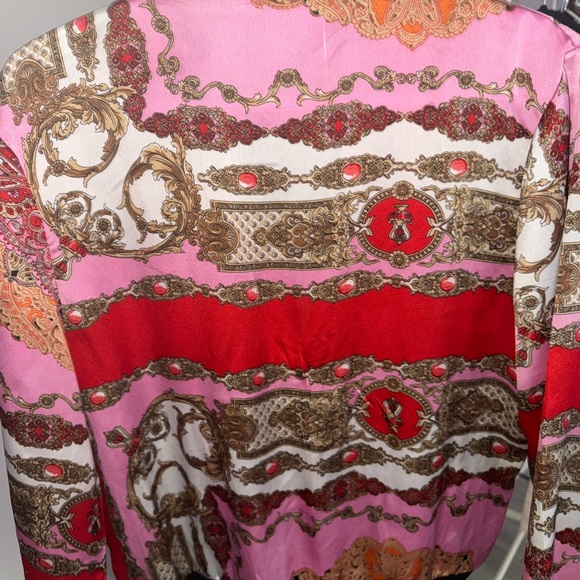 Pink & Red Baroque Print Satin Blouse bodysuit - Picture 4 of 4